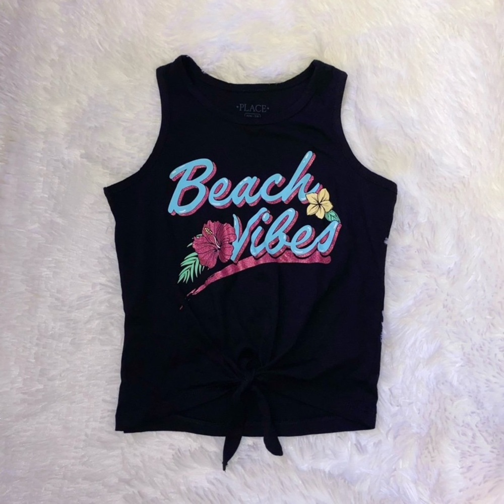 The Children's Place Black Tank Top with Colorful Beach Vibes Print